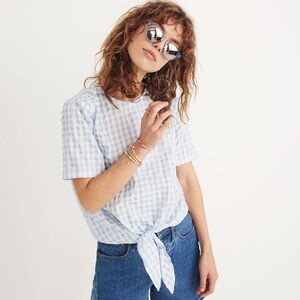 Madewell | Blue & White Check Gingham Top/Blouse SZ XS Tie on the waist. EUC